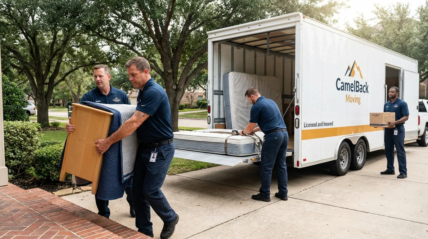 Crew loading residential truck for cross-state move from Berryville, AR